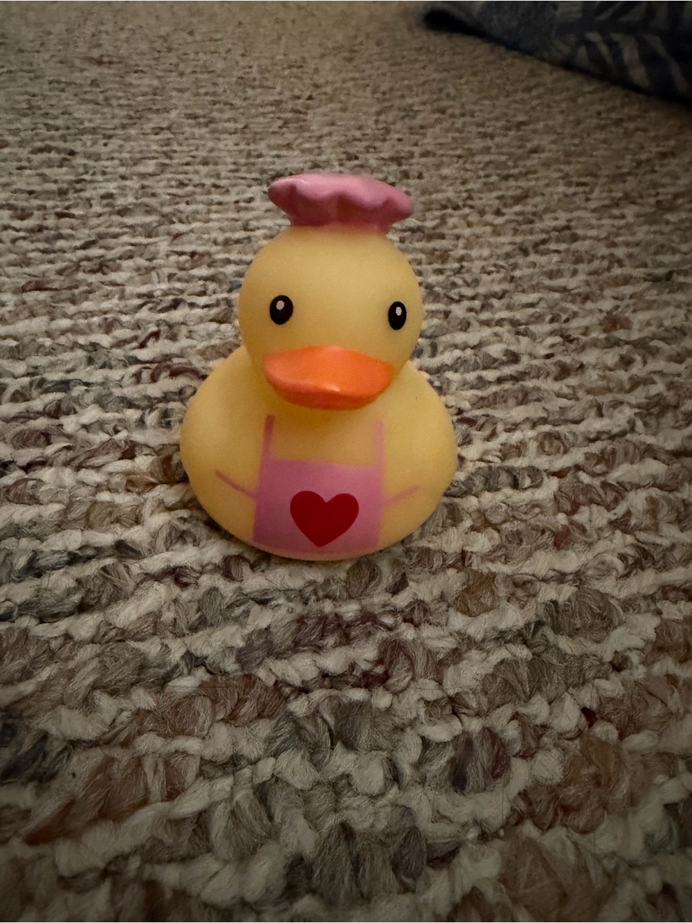 Rubber Duck Baker with Pink Apron and Heart